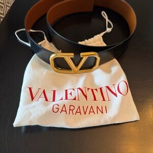 Valentino Garavani Black brown Belt with Gold Buckle size 90 reversible